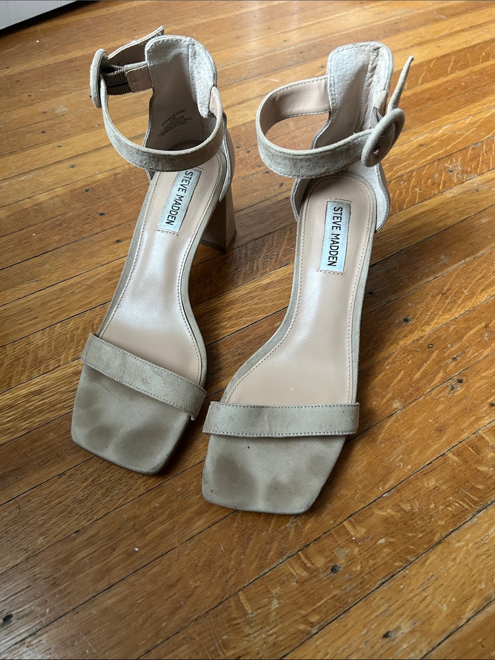 Steve Madden Nude Suede Ankle Strap Block Heels